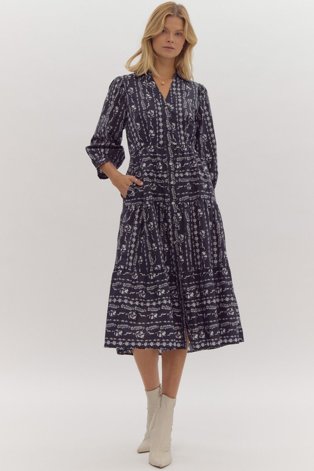 Valerie Floral Print Midi Dress-Navy Missy's Boutique Valerie Floral Print Midi Dress-Navy Missy's Boutique