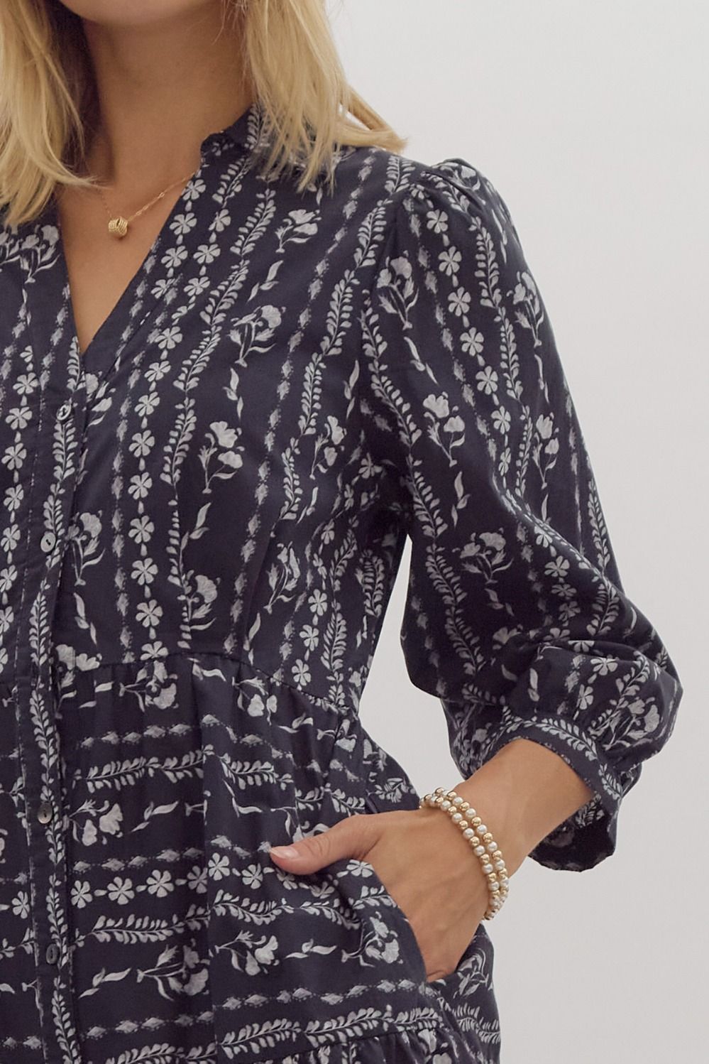 Valerie Floral Print Midi Dress-Navy  Missy's Boutique