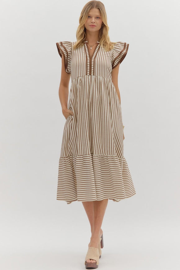 Brynn Stripe/Ruffle Midi Dress
