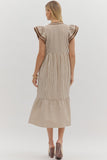 Brynn Stripe/Ruffle Midi Dress