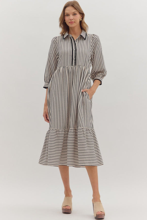 Sleeved Stripe Midi Dress
