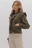 Danna Solid Cropped Denim Jacket-Olive