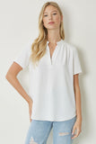 Angie Solid V-Neck Top-White