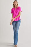 Angie Solid V-Neck Top-Pink