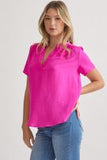 Angie Solid V-Neck Top-Pink