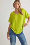 Melanie Asymmetrical V-Neck Top- Neon Lime