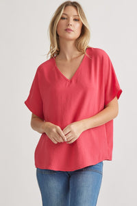 Melanie Asymmetrical V-Neck Top- Punch