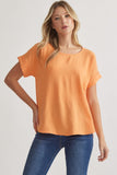 Mandy Cuffed Sleeve Top - Apricot