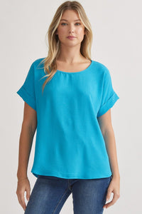 Mandy Cuffed Sleeve Top - Ocean Blue