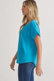 Mandy Cuffed Sleeve Top - Ocean Blue