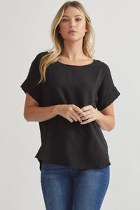 Mandy Cuffed Sleeve Top -Black