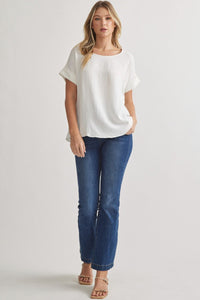 Mandy Cuffed Sleeve Top -Off White