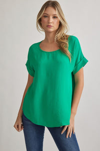 Mandy Cuffed Sleeve Top -Kelly Green