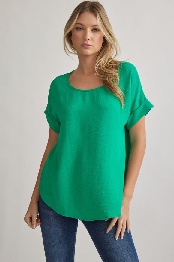 Mandy Cuffed Sleeve Top -Kelly Green