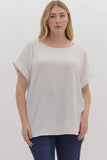 Mandy Cuffed Sleeve Top Plus-Off White