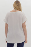 Mandy Cuffed Sleeve Top Plus-Off White