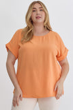 Mandy Cuffed Sleeve Top - Apricot - Plus