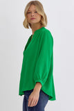 Marley 3/4 Sleeve V-Neck Top-Kelly Green