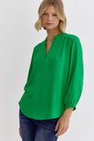 Marley 3/4 Sleeve V-Neck Top-Kelly Green