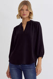 Marley 3/4 Sleeve V-Neck Top-Black