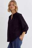 Marley 3/4 Sleeve V-Neck Top-Black