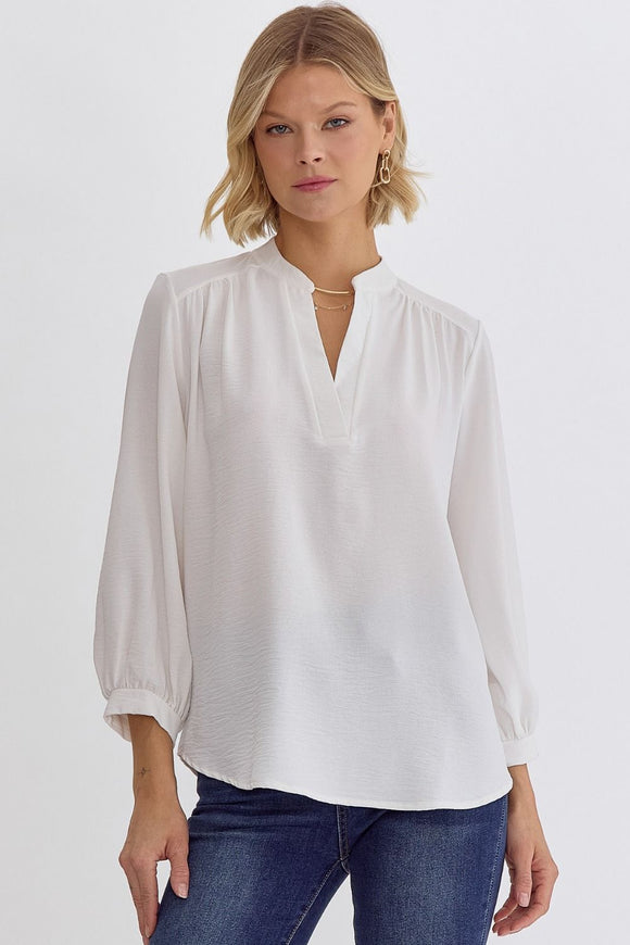 Marley 3/4 Sleeve V-Neck Top-Off White