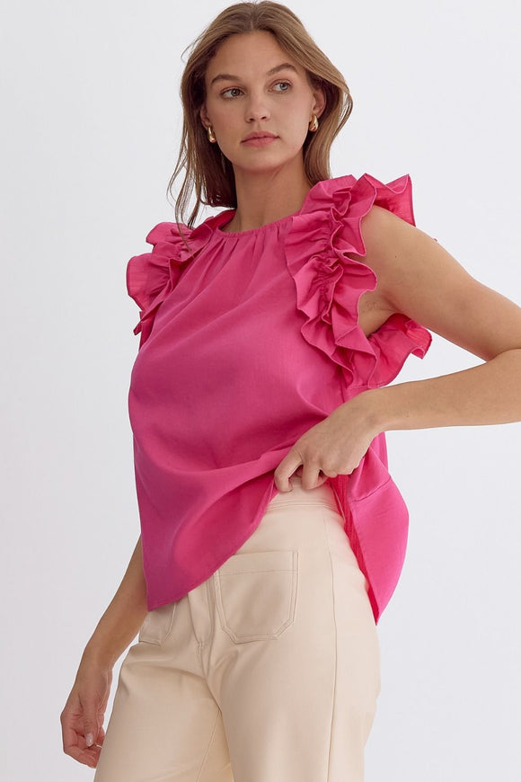 Lia Solid Ruffled Top-Pink
