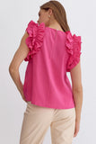 Lia Solid Ruffled Top-Pink