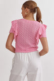 Hunter Ruffle Sleeve Knit Top-Candy Pink