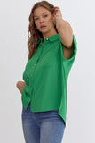 Jackie Solid Button Down Top-Green
