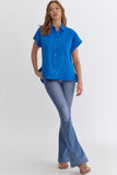 Jackie Solid Button Down Top-Cobalt