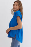 Jackie Solid Button Down Top-Cobalt