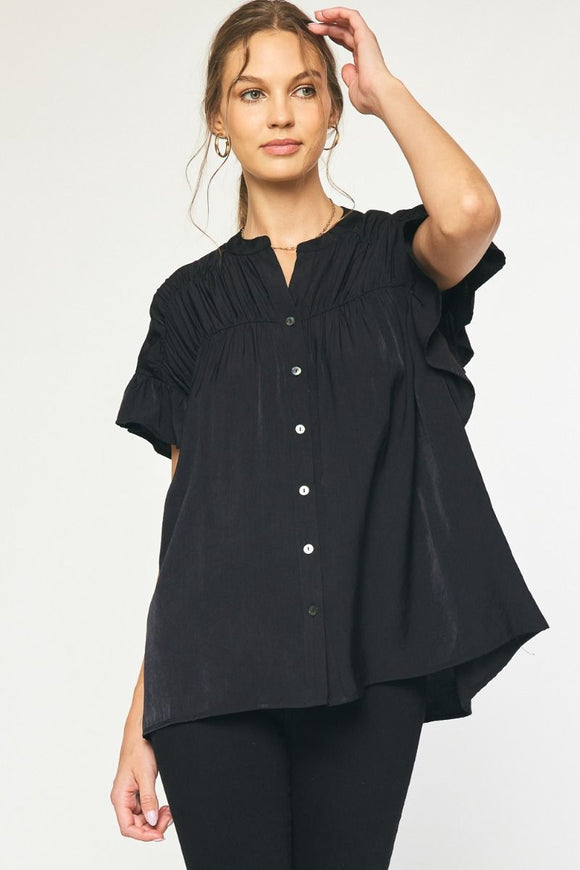 Gabby Ruffle Sleeve Top-Black