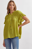 Gabby Ruffle Sleeve Top-Chartreuse