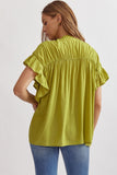 Gabby Ruffle Sleeve Top-Chartreuse
