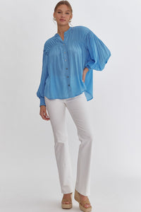 Naomi Smocked Long Sleeve Top-French Blue