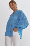 Naomi Smocked Long Sleeve Top-French Blue