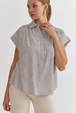 Mandy Pin Striped Button Up Top-White