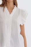 Kiara Textured Ruffled Sleeve Top-White
