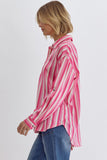 Dion Striped Button Up Top-Pink