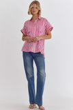 Cara Striped Button Up Top-Pink