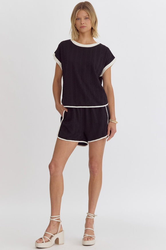 Katy Textured Short Set- Black/White