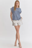 Jacklynn Denim Pearl Top-Lt Blue