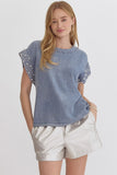 Jacklynn Denim Pearl Top-Lt Blue