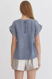 Jacklynn Denim Pearl Top-Lt Blue