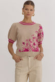 Tracy Flower Puff Sleeve Top-Oatmeal