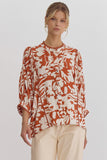 Sarah Leaf Print Top- Rust