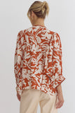 Sarah Leaf Print Top- Rust