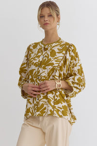 Sarah Leaf Print Top- Dijon