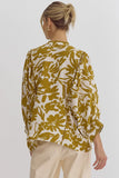 Sarah Leaf Print Top- Dijon